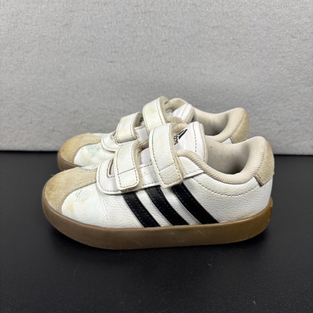 Adidas VL Court 3.0 Hook & Loop No Tie Sneakers Shoes Toddler Size 10K White